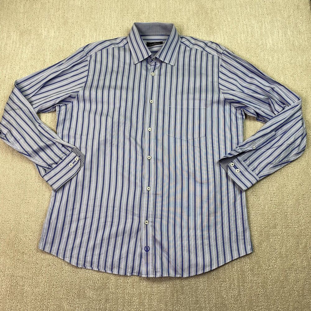 bugatchi uomo button down shirt mens XL blue stripe long sleeve